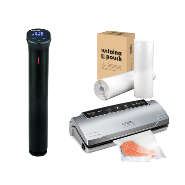 iVide 2.0 Sous Vide Stav WIFI + Caso VC10 Vakuumpakker + Vakuumruller